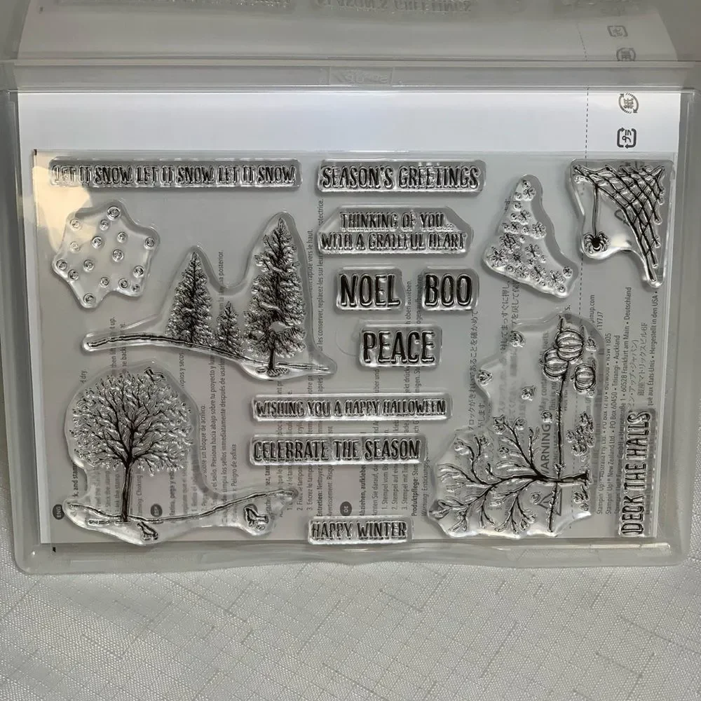 NWOT Stampin up Happy Scenes Set 16 Winter Seasons Tree Halloween Christmas Card
